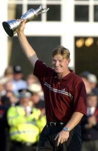 Ernie Els celebrates after his 2002 Open win at Muirfield.